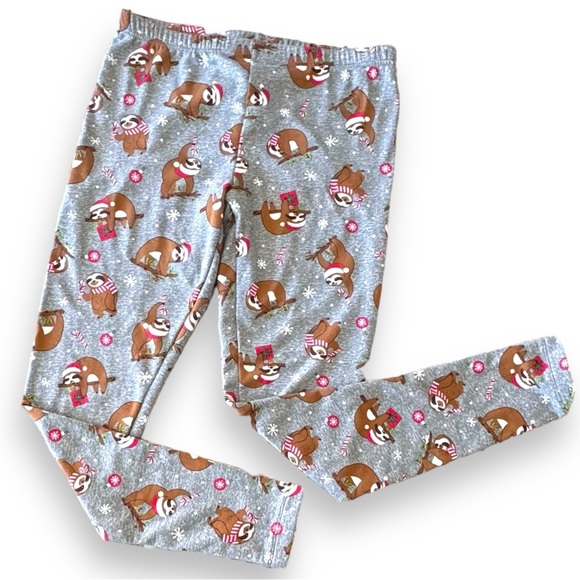 Christmas Sloth Leggings Time&Tru Size M (8-10) Soft Stretch Fleece Lined - Picture 1 of 4